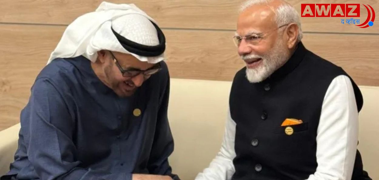 Prime Minister Narendra Modi and UAE President Sheikh Mohamed bin Zayed Al Nahyan sharing a lighter moment